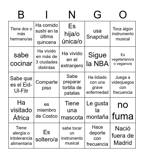 Bingo de la Diversidad Bingo Card