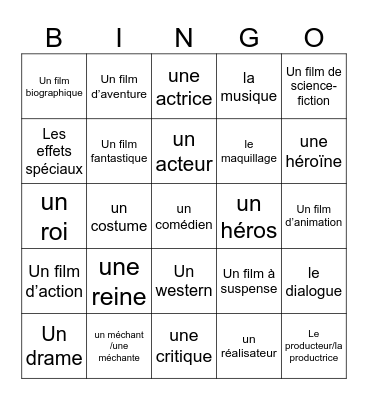 le cinéma Bingo Card