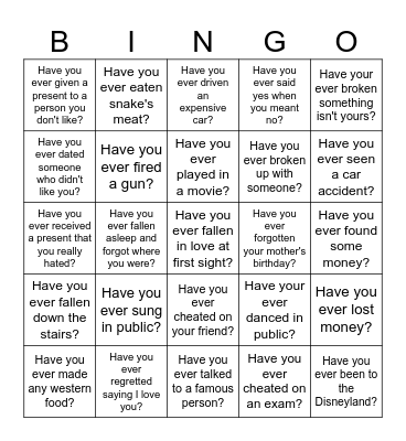 Have you ever Bingo Card