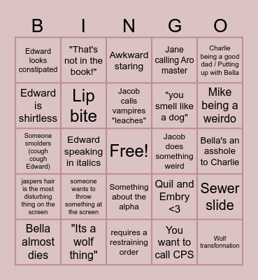 Twilight Bingo : Movies edition Bingo Card