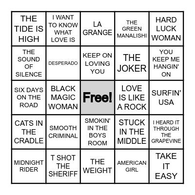 COVER SONGS Bingo Card