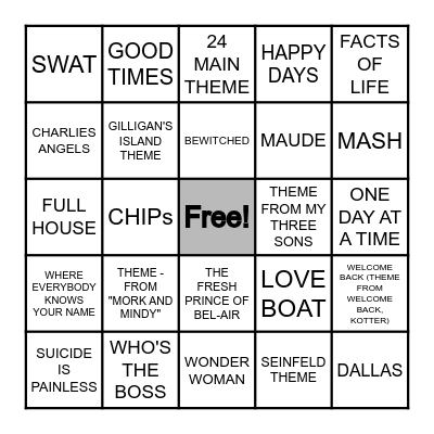 TV SHOWS Bingo Card