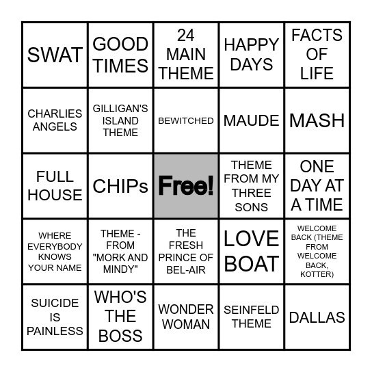 TV SHOWS Bingo Card