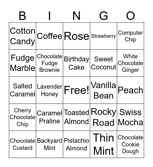 Ice Cream Flavors Bingo Card