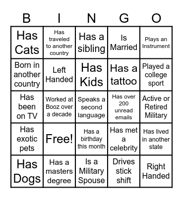 Human Bingo Card