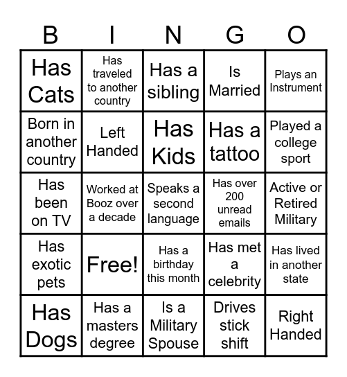 Human Bingo Card