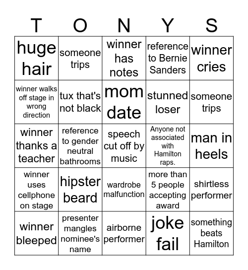 Tonys Bingo Card