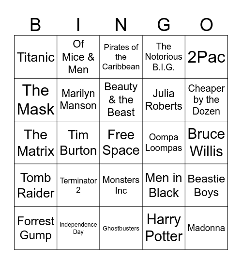 Movie Trivia Bingo Card