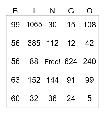 Fun Friday Bingo Card