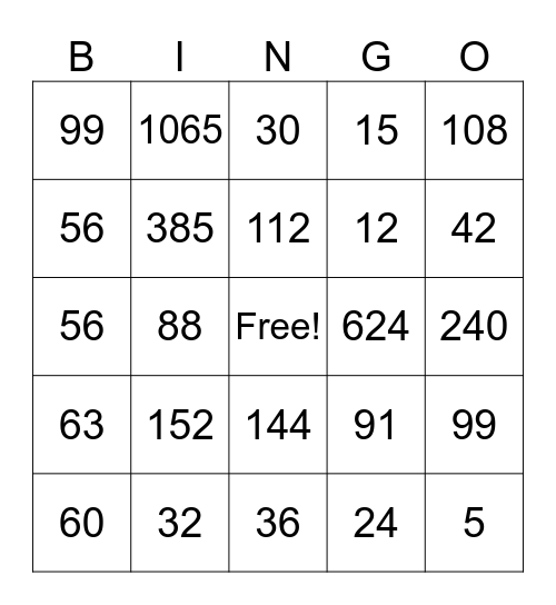 Fun Friday Bingo Card