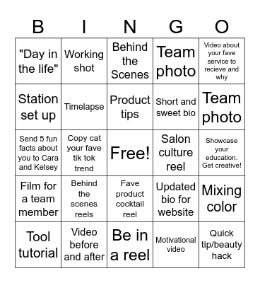 Social Media Challenge Bingo Card