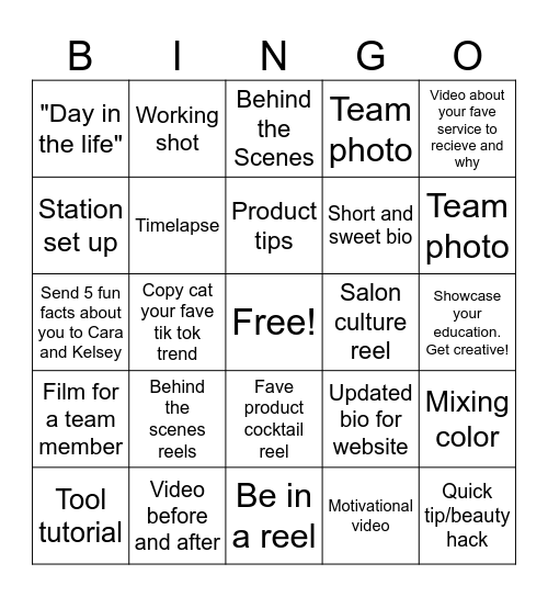 Social Media Challenge Bingo Card