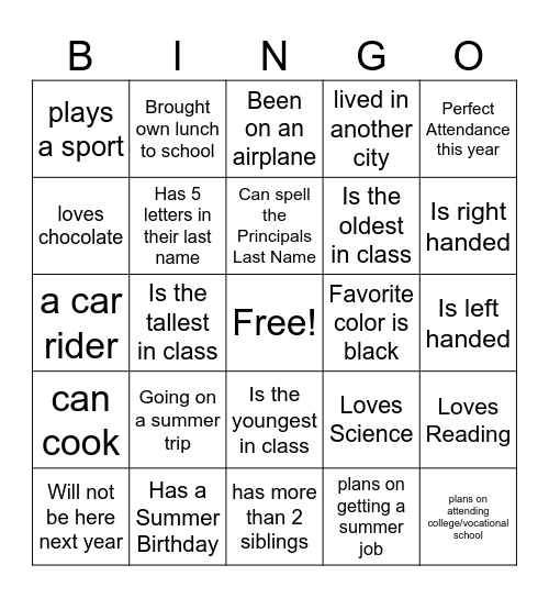 End Of The Year Bingo Card