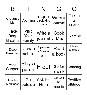 Coping Skills Bingo Card