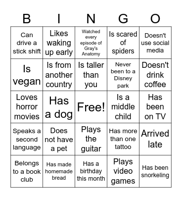 Find Someone Who Bingo Card