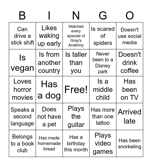 Find Someone Who Bingo Card