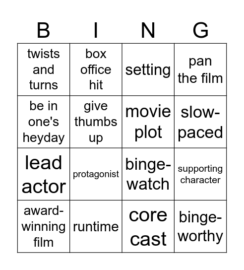 Movies advanced Bingo Card