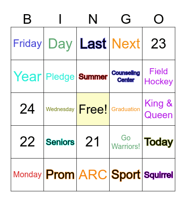 Announcement Bingo Card