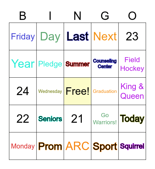 Announcement Bingo Card