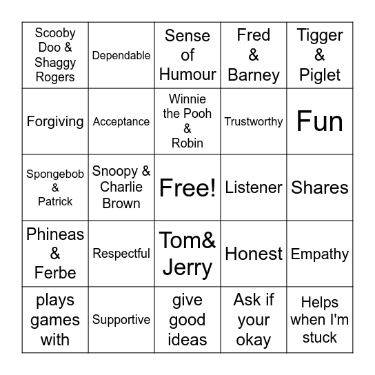 FRIENDS Bingo Card