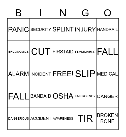 SAFETY BINGO Card