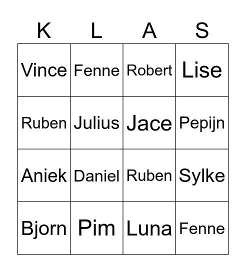 Klassen Bingo Card