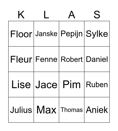 Klassen Bingo Card