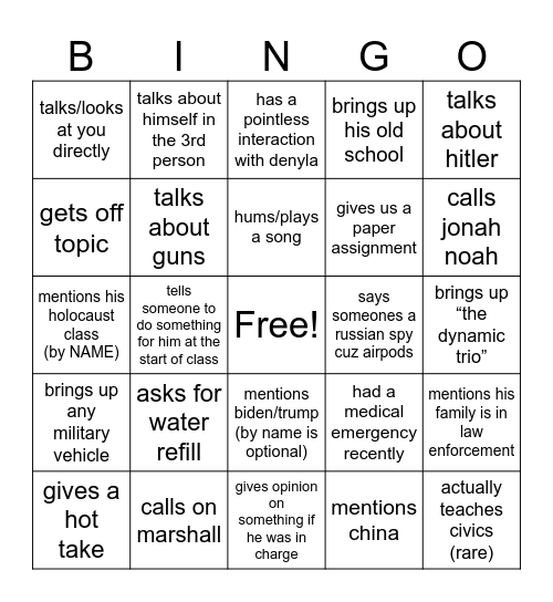 MR HEAD BINGO Card