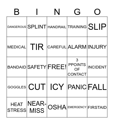 SAFETY BINGO Card