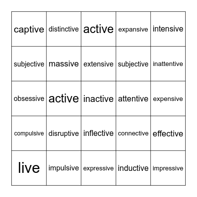 Vowel Consonant e EXCEPTIONS Bingo Card