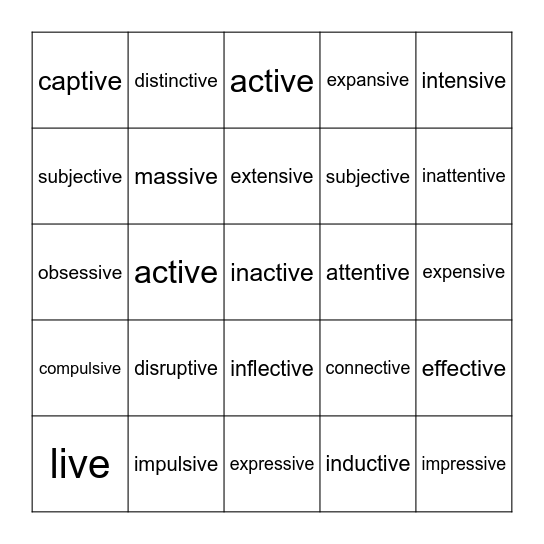 Vowel Consonant e EXCEPTIONS Bingo Card