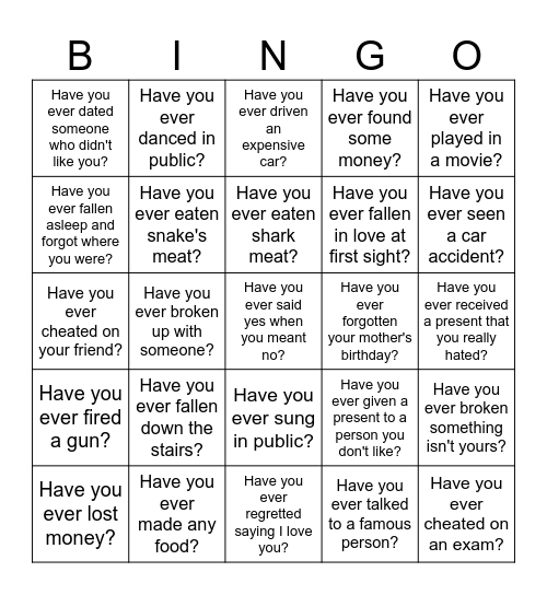 Have you ever Bingo Card