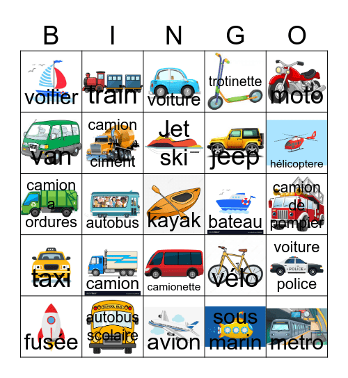 Moyens de transport Bingo Card