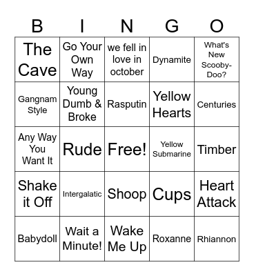 Guess the Song! Bingo Card
