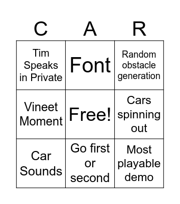 Demo Day Bingo Card