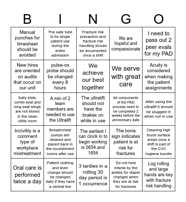 5E Care Partner BINGO Card