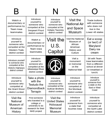 2024 Team Iowa NHD National Contest Bingo Card