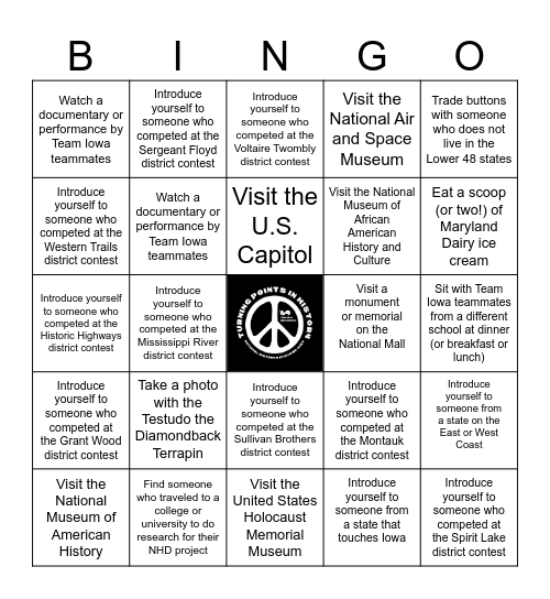 2024 Team Iowa NHD National Contest Bingo Card