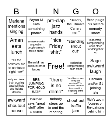 Canary Huddle Bingo Card