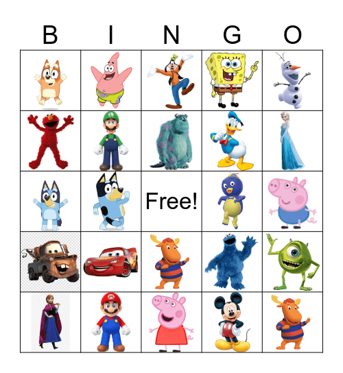 Cartoon Bingo Card