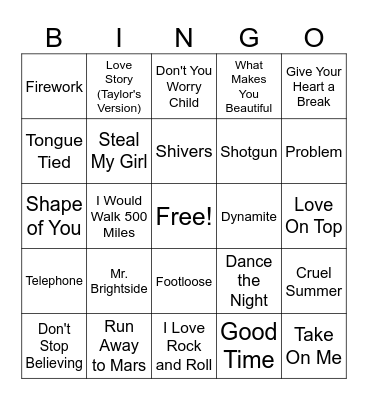 Beulah Youth Music Bingo Card