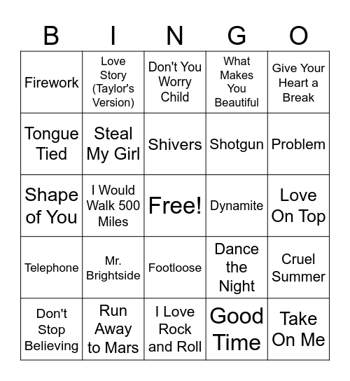 Beulah Youth Music Bingo Card
