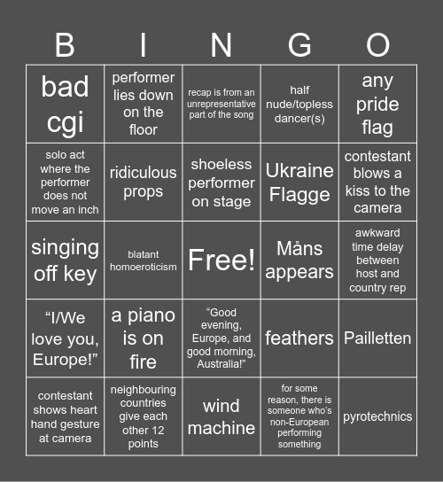 ESC 2024 Bingo Card