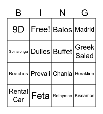 Crete 2024! Bingo Card