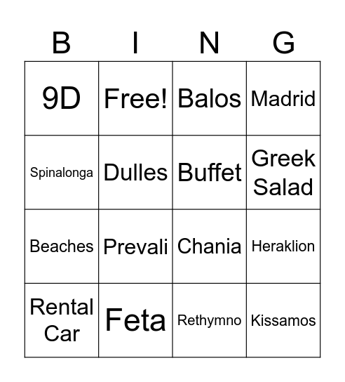 Crete 2024! Bingo Card