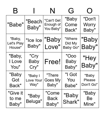 Baby Song Title Bingo Card