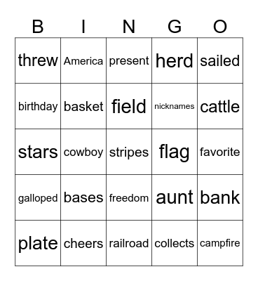 Unit 6 Bingo Card