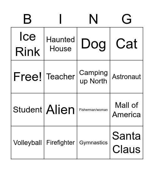 Person/Place/Thing/Sport Inferences Bingo Card