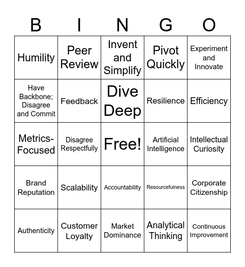 Amazon Bingo Card