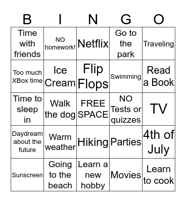 It's Almost Summer Bingo Card